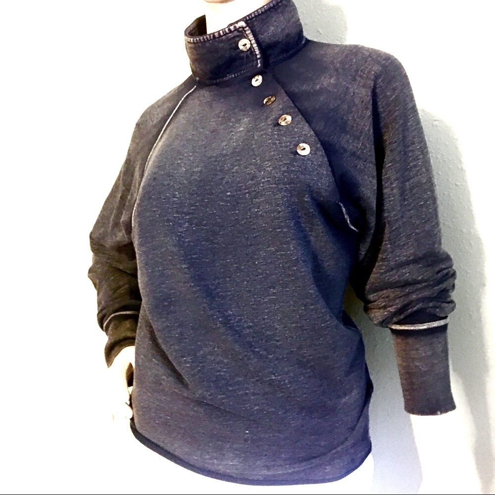 Free People Mock Style Jersey Knit indigo Blue Top Size XS